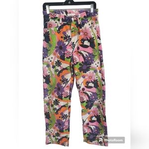 Urban Outfitters BDG Cowboy Corduroy Hippie Flower Print Pants Size 27 EUC